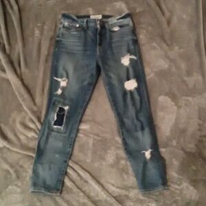 10 Crosby Derek Lam Distressed and Patched Skinny High Rise Jeans